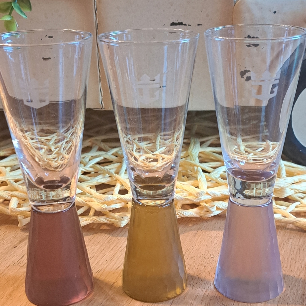 Royal Caribbean shot glasses set of 3 and set of 2 novelty shot glasses